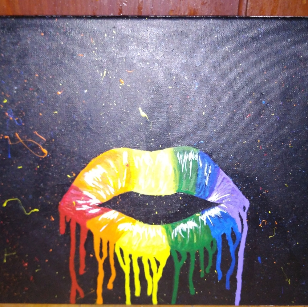 Hand made painting 11×14 rainbow lips